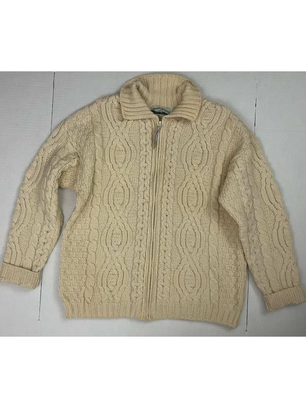 Aran Crafts Ireland 100% Merino Wool Full Zip Cardigan Sweater Women's M Cable